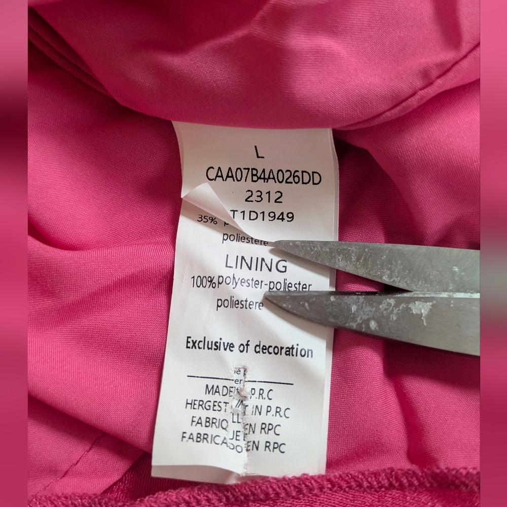 Fuchsia Pink Smocked Poplin Lace Embroidered Mini Dress Pullover Sz L - Picture 9 of 14